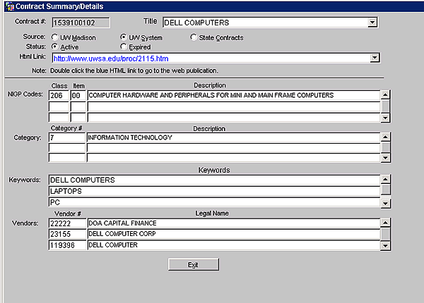 Dell Computers contract detail from search