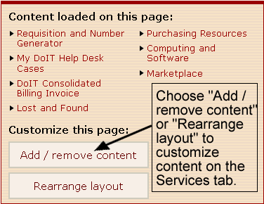 Customizing content on the Services tab