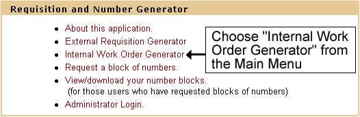 Choose Internal Work Order Generator
