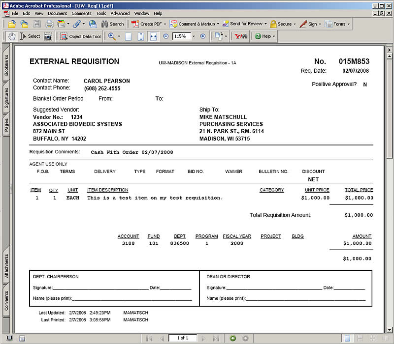 Final Printed Requisition
