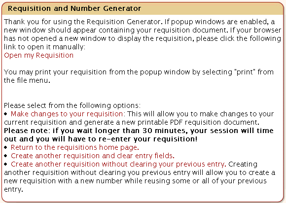 Final Menu allowing user to open requisition