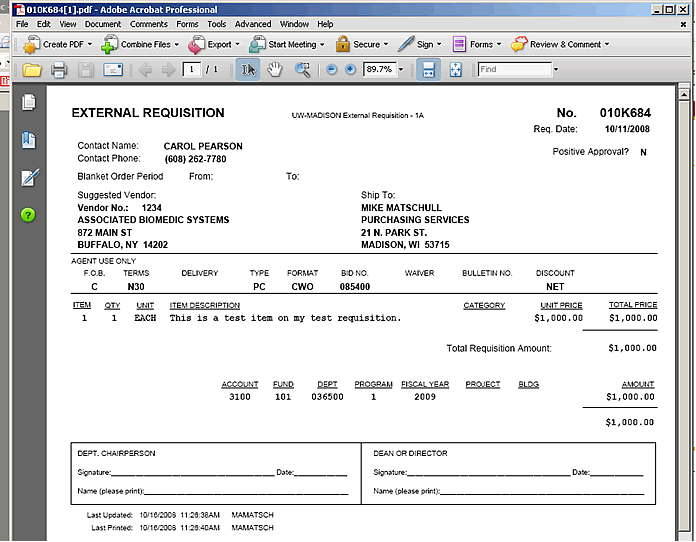 Final Printed Requisition